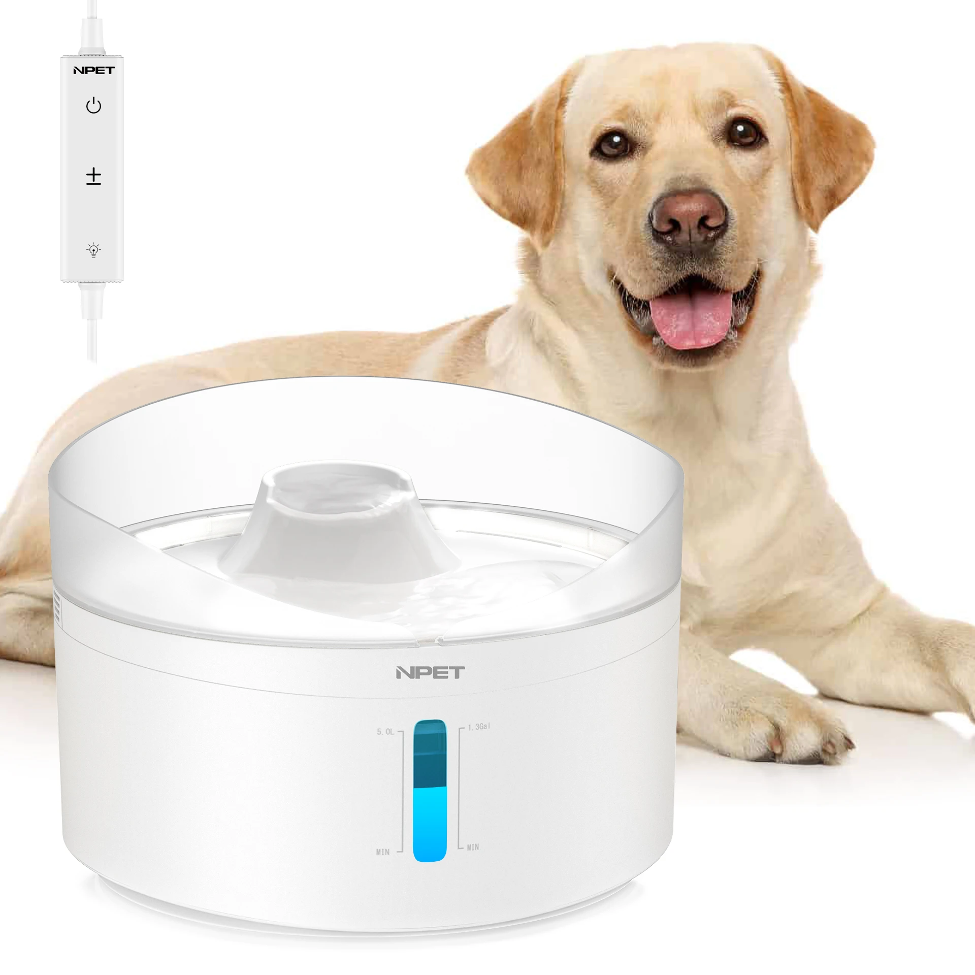 Automatic dog water fountain 5L Large capacity 170OZ Triple filter system with controller of water and light