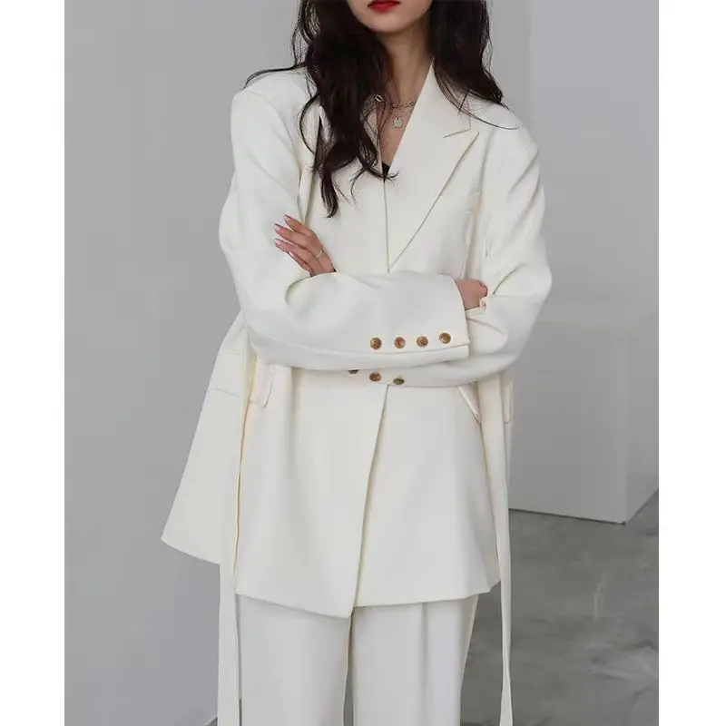 Design  wide shoulder streamer medium length draped suit coat women's suit  office wear women  High Street  High Strecth