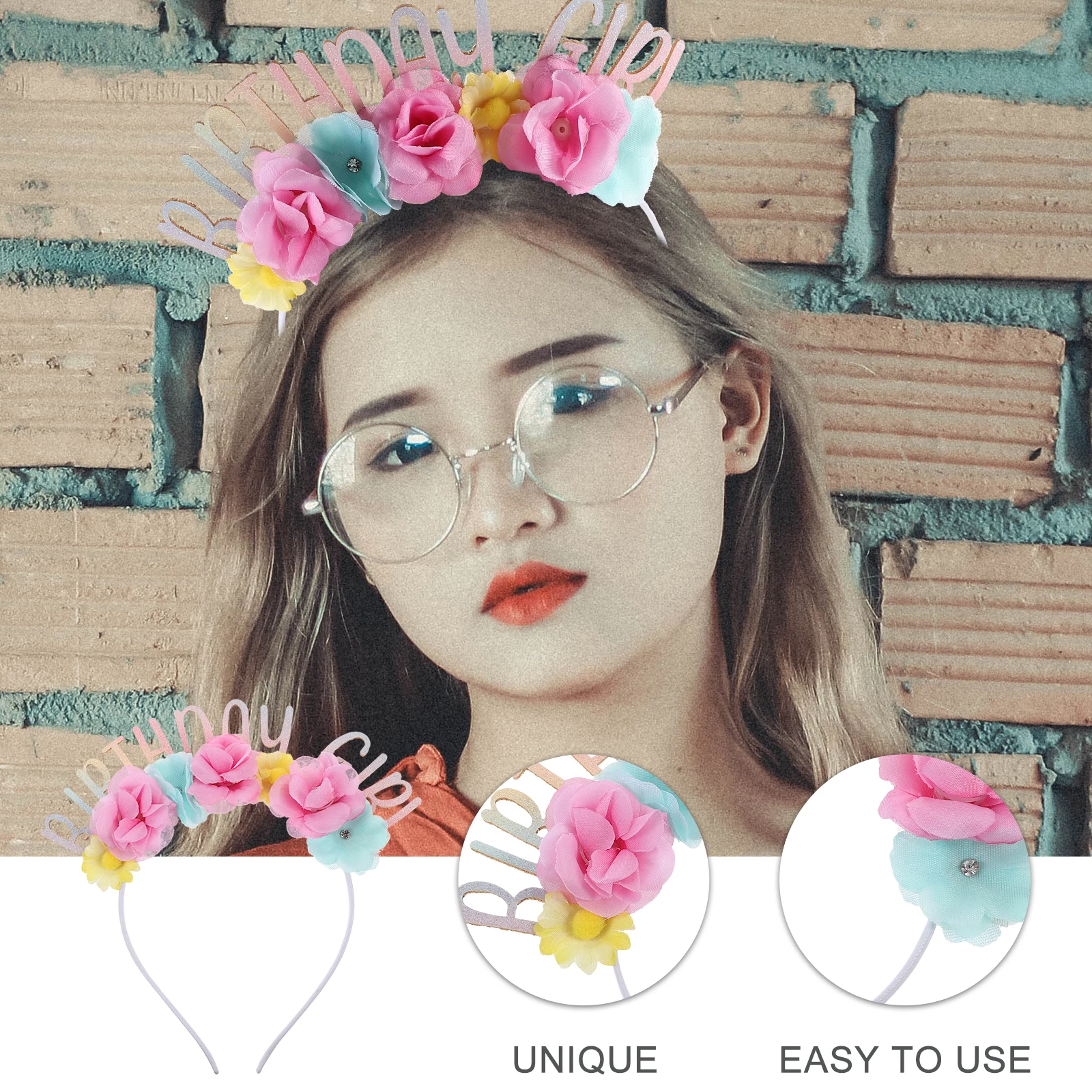 

Birthday Headband Flower Headbands For Women Accessories Women Flowers Crown Pu Hairband Party Reusable Lightweight Gift