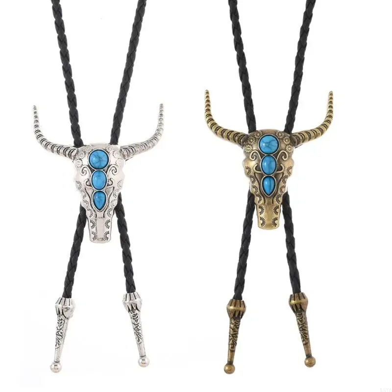 L5YA Traditional Unisex Necklace Durable PU Cord Metal Cattle Charm Casual Formal Wear