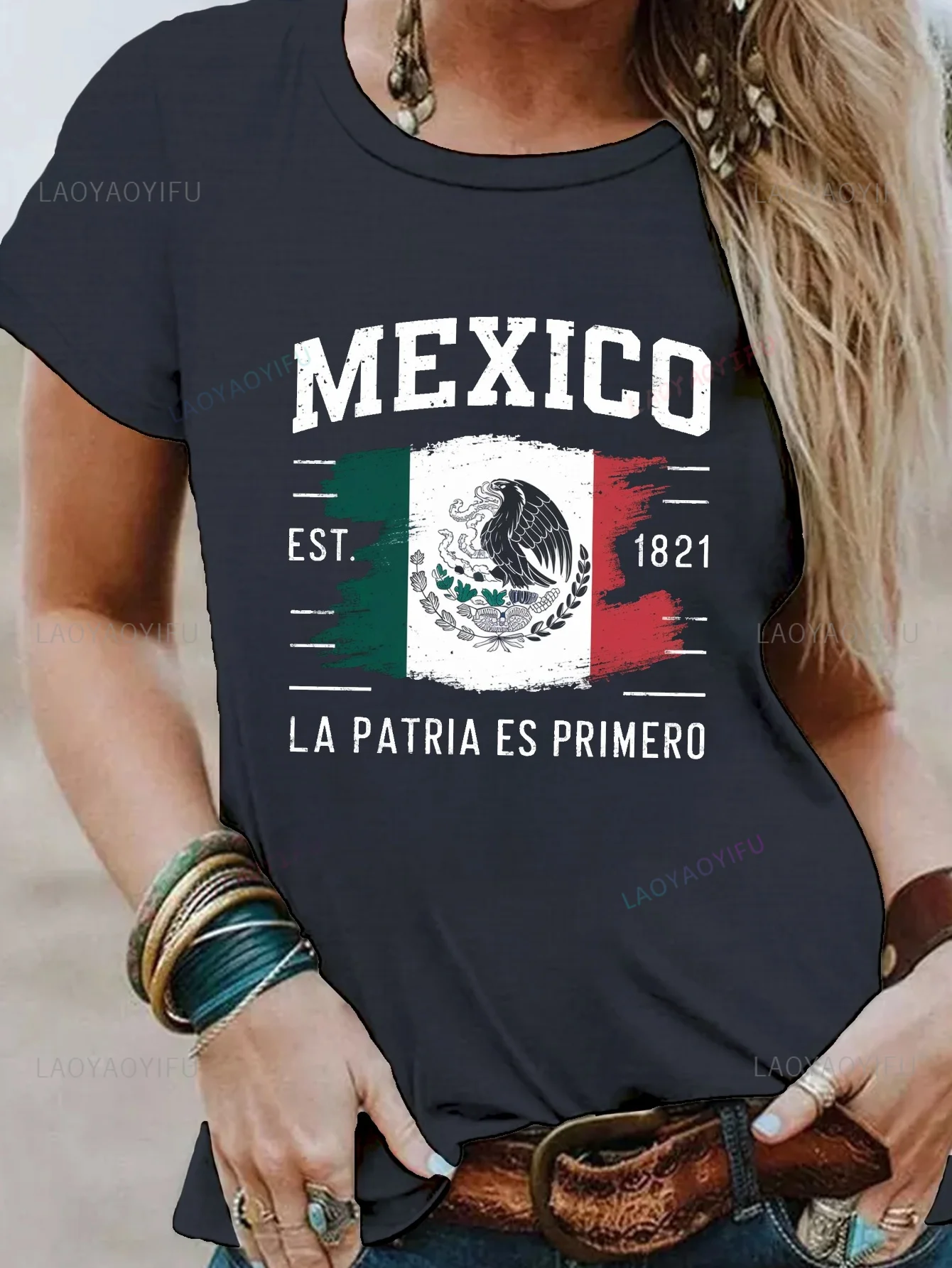 Messico Est 1821 La Patria Es Primero Magliette grafiche Viva Messico Giorno dell'Indipendenza messicana Donna T-shirt in cotone di alta qualità Uomo