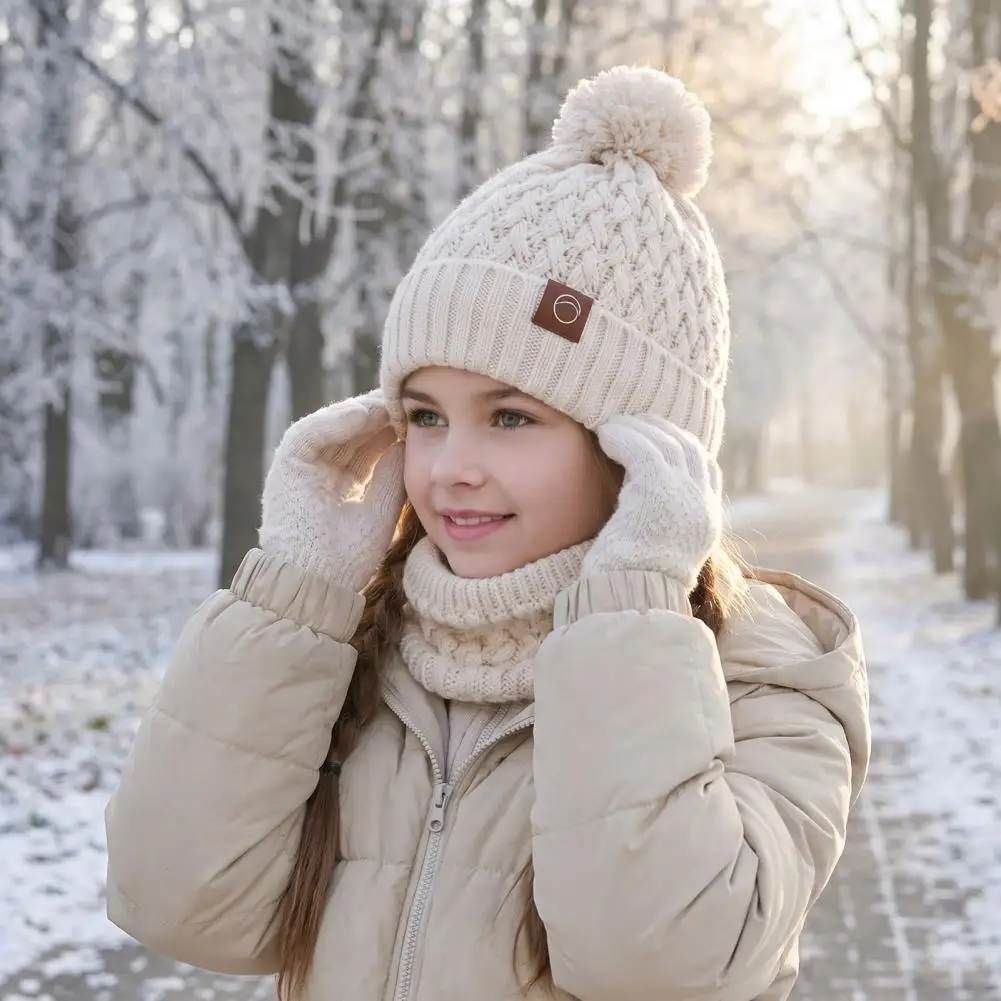 Winter Warm Hat Scarf Gloves Set Head Neck Warmers with Gloves Kids Winter Hat Scarf Gloves Set Fleece Lined Beanies for Boys