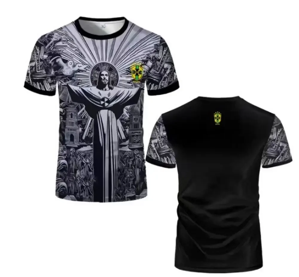 Fan Edition Brazil Black and Grey Special Edition Football Uniform GZ Jersey Sportswear Men’s Short-sleeved Men’s Round Neck O N