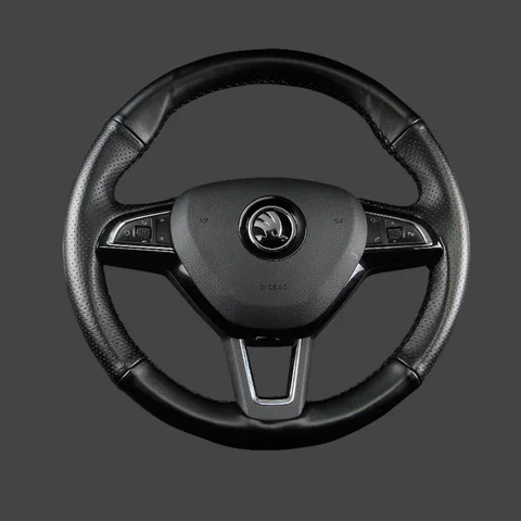 Черная кожа для Skoda Octavia Superb Rapid Karoq Kamiq Kodiaq GT, чехол на руль автомобиля, аксессуары для интерьера автомобиля