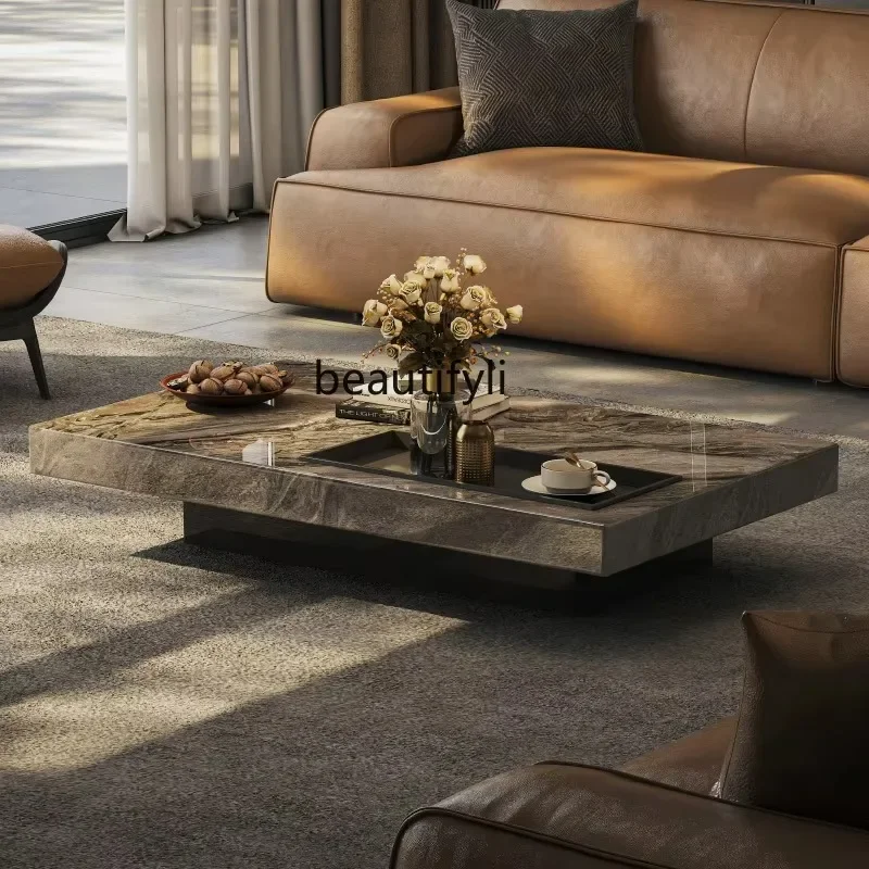 AA67 Natural Venetian brown luxury stone coffee table household high-end rectangular marble tea table