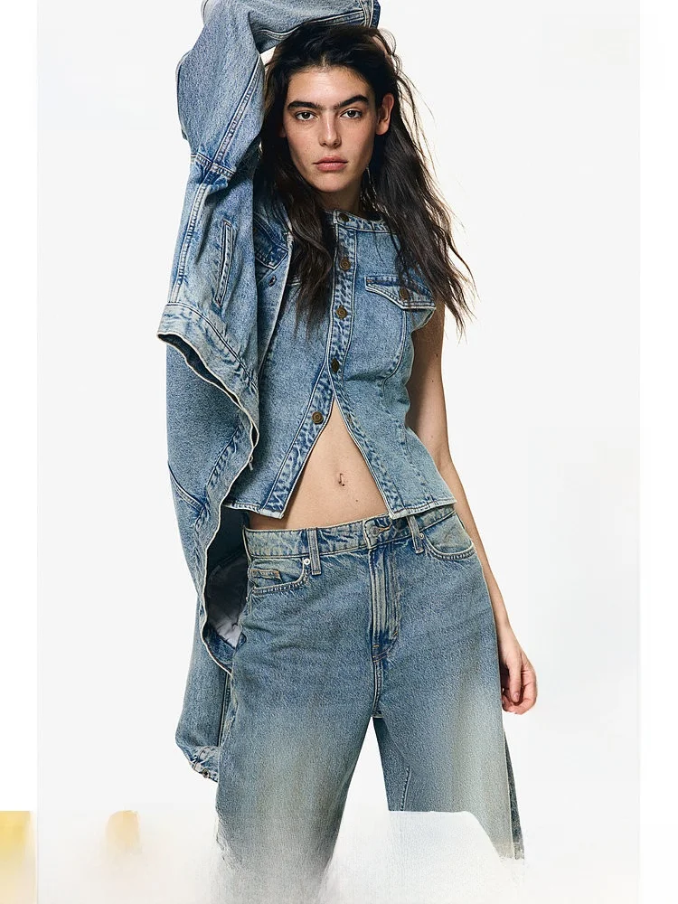 

High Waist Loose Fit Lantern Leg Jeans Women's Summer Vintage Denim High Waist Loose Wide Leg Cotton Long Pants