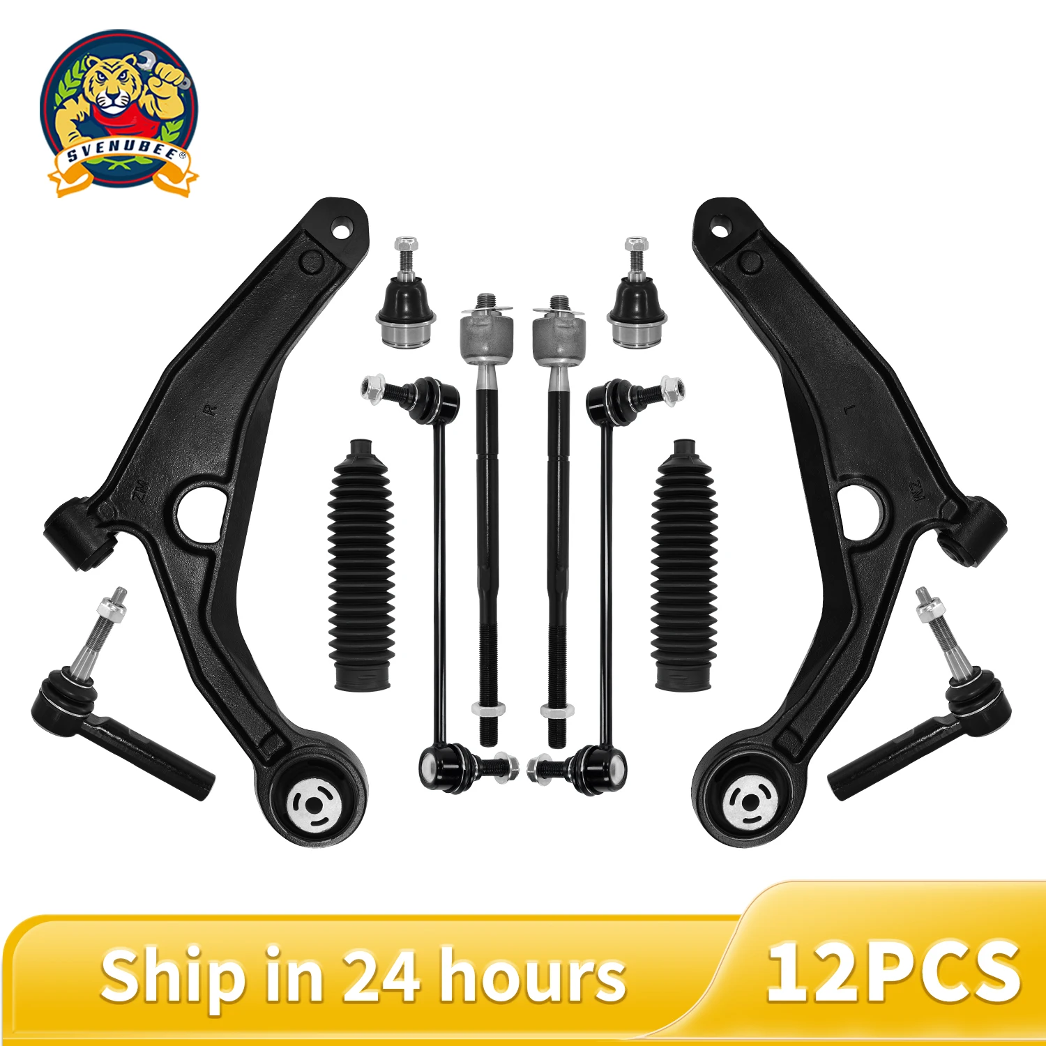 Svenubee 12Pcs Front Control Arm w/Ball Joint Sway Bar Link & Tie Rod Kit for Dodge Journey 2009-2015 Suspension Replacement