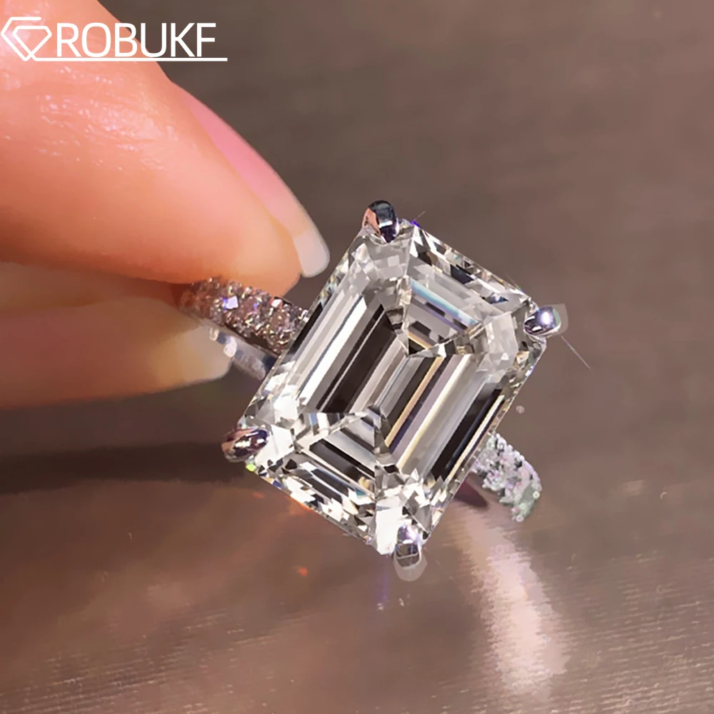 Szmaragdowy/promienny krój prawdziwy pełny pierścionek z moissanitem dla kobiet 8*10mm D kolor diament 925 srebro obrączka ślubna z certyfikatem