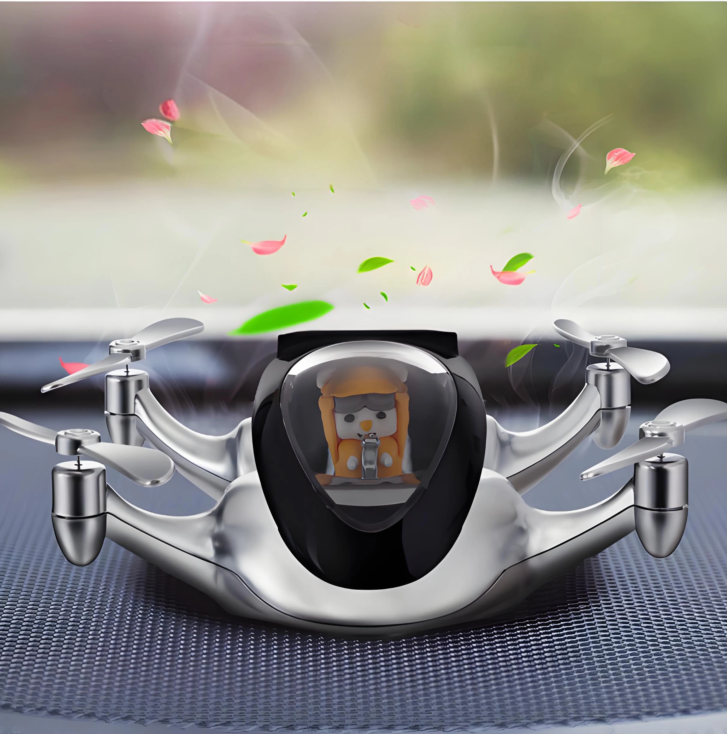 Car Aromatherapy Ornament Pilot Air Fragrance Solar Drone Creative Center Console Decoration With Rotating propeller