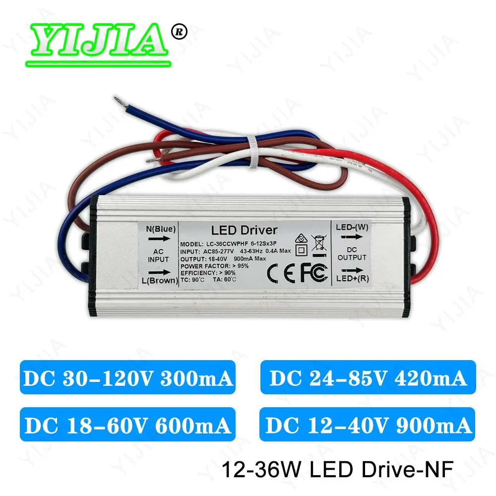 12W 15W 18W 20W 24W 30W 36W LED Driver Power Supply DC36-120V 24-85V 18-60V 12-40V 300mA 420mA 600mA 900mA Lighting Transformers