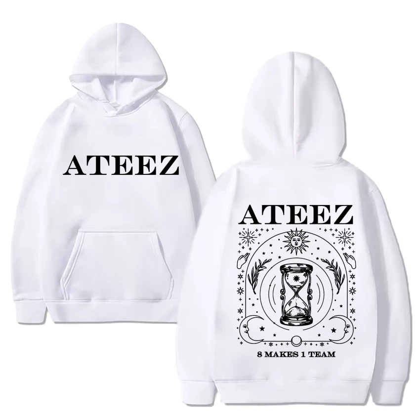 2024 kpop Ateez 8 Makes 1 Team Music Tour print Hoodie Men Women harajuku Fashion Sweatshirt Unisex Fleece Long sleeve pullovers