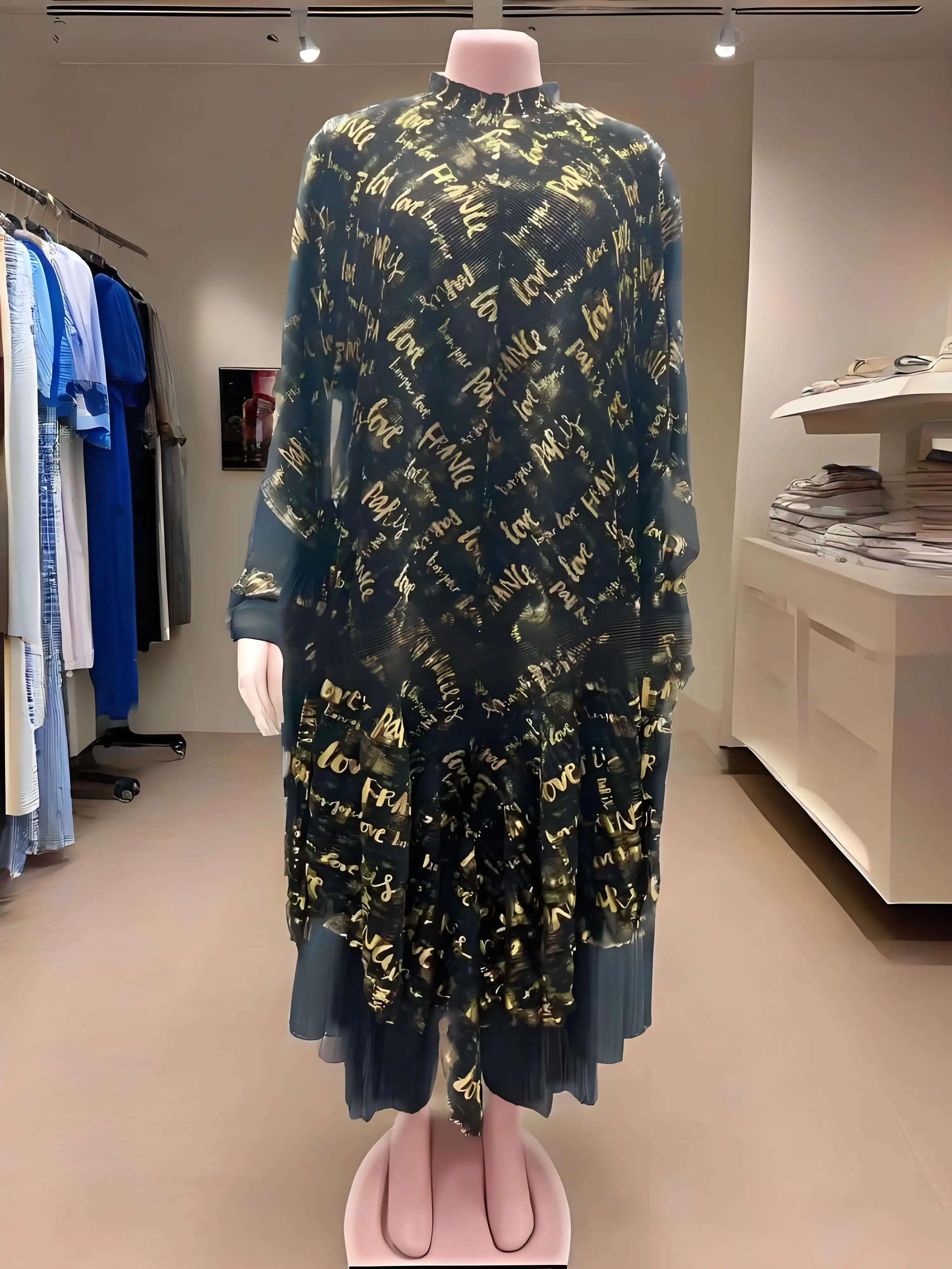 

Miyake Autumn New 2025 Pleated Bronzing Flared Sleeves Lace Collar Irregular Pleated Top Wide Leg Pants Two-piece Suit Women