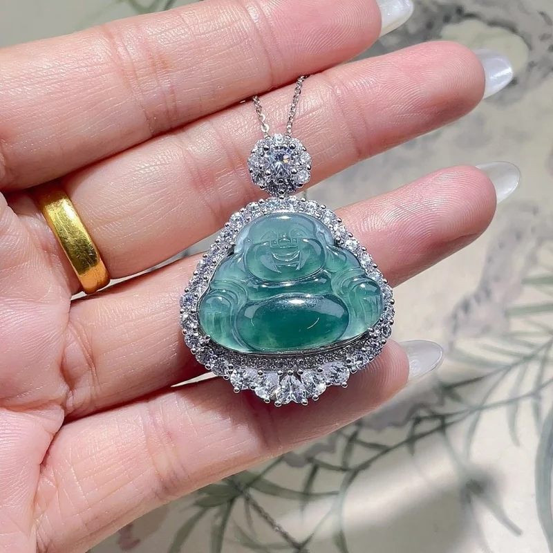 

New Chinese-style natural blue jadeite Buddha pendant, fashionable versatile, suitable for both men and women