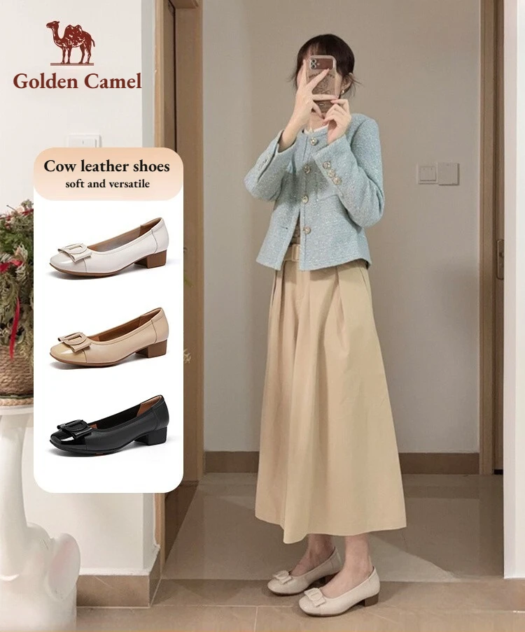 

Женские туфли Golden Camel класса люкс, модель Мэри Джейн, весна 2026, новые, ретро, с круглым носком, кожаные, на высоком каблуке, модные, элегантные, повседневные туфли