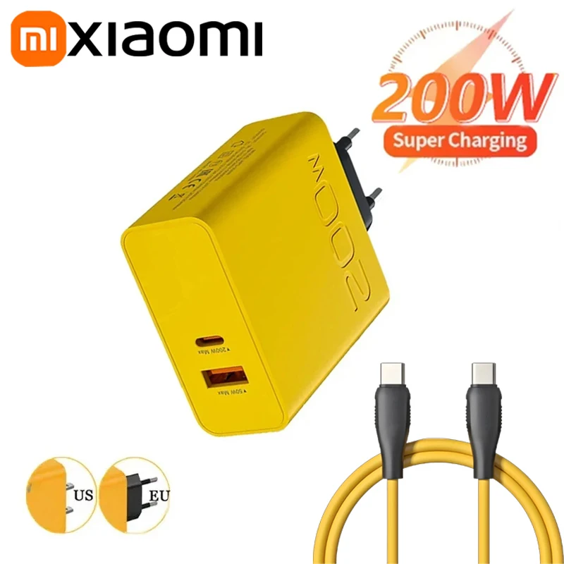 Xiaomi 200W Ultra Fast Charge Type-C GaN PD 2-In-1 Type C Fast GaN QC 3.0 Super Charge Phone Charger For Iphone Huawei Samsung﻿