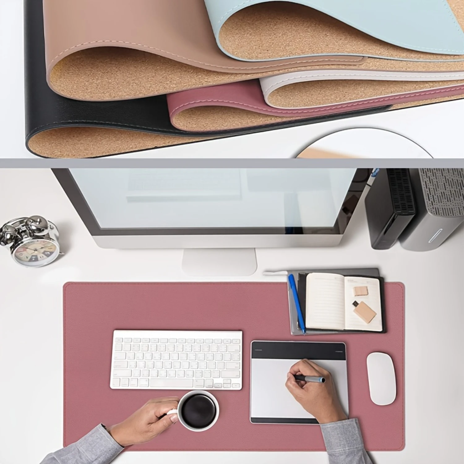 Upgrade Your Workspace with a Luxurious Double-Sided Desk Pad - Natural Cork & Leather!