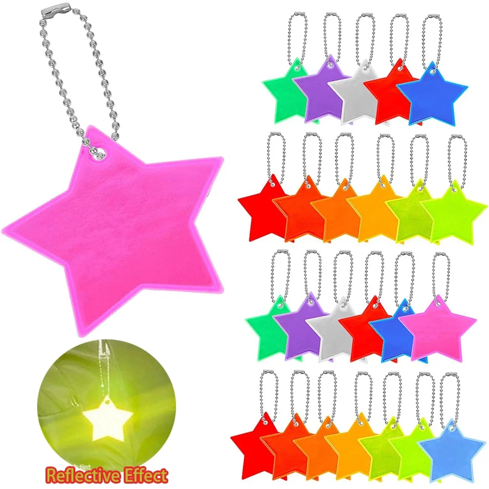 10PCS Reflective Keychain Pendant Kids Shiny Star Charm Safety Reflector Tag Safety Reflector Tag for Backpack Night Keyring