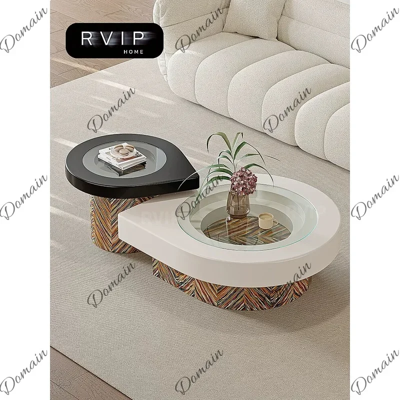 N80 Cream Style Coffee Table Set Designer Living Room Small Apartment Minimalist Italian Lacquered Irregular High-End Furniture