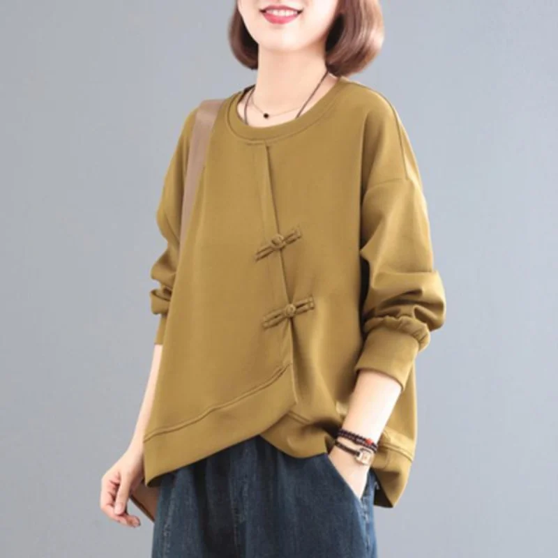 

Женская осенняя толстовка с длинными рукавами на пуговицах в стиле ретро, свободный универсальный повседневный топ