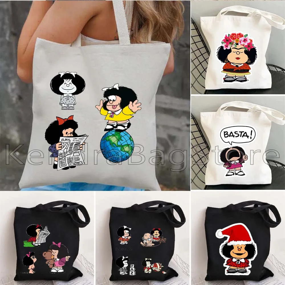 Funny Mafalda Quino Comics Coffee Quotes Spanish Christmas Cute Cartoon Girl Gifts Canvas Shoulder Tote Bag Harajuku Eco Handbag