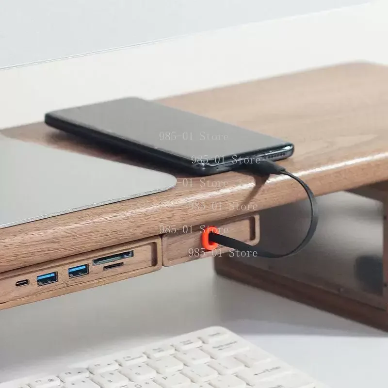 Walnut Extendable Charging Cord Holder, Self-Adhesive Desk Cable Organizer Wire Management Clip