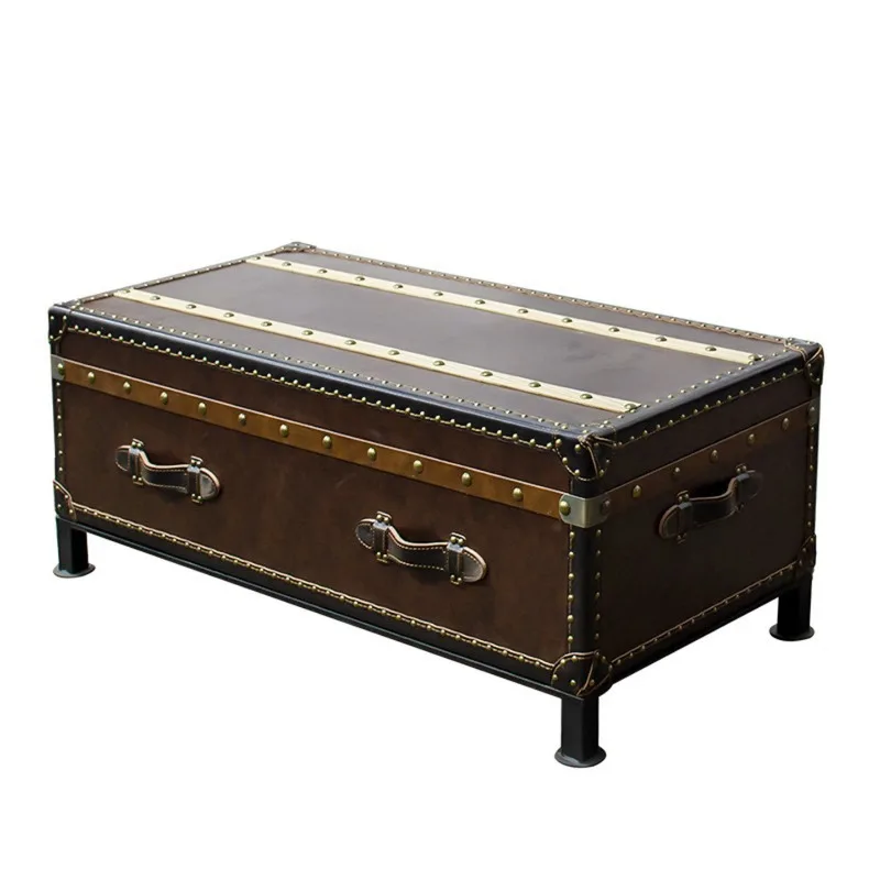 

Журнальный столик для гостиной в стиле ретро, кожаный, простой, современный, в американском деревенском стиле, с местом для хранения, под старину, из дерева, в европейском стиле