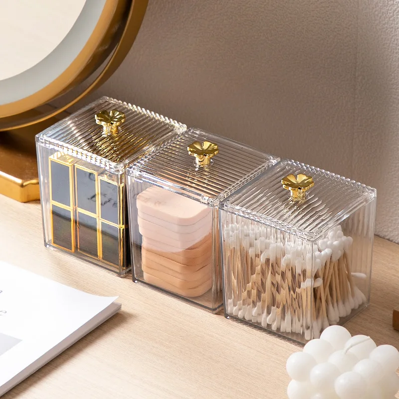 

Acrylic Makeup Organizer Cotton Pad Storage Box For Cotton Swabs Rod Lipstick Jewelry Organizer with Lid Square Repacking Boxes