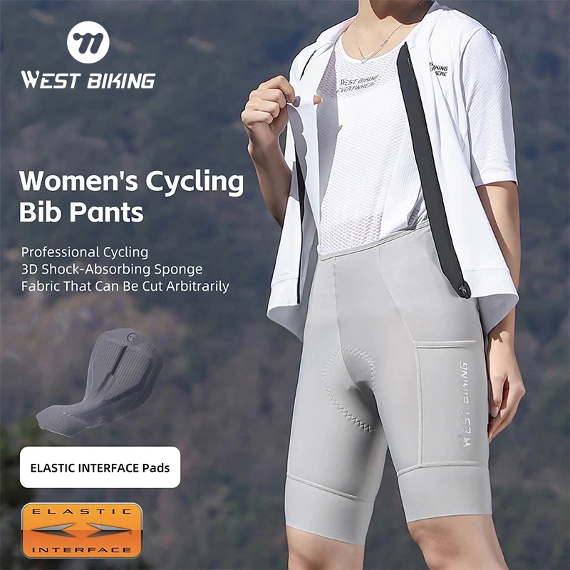 WEST BIKING Women Cycling Shorts Summer Biker Bib Pants Italian Elastic Padded Tights Reflective Breathable Bicycle Cycling Wear