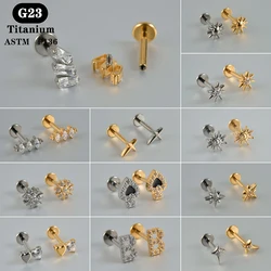 1PC ASTM F136 Titanium Zircon Flat Back Earring 12 Styles Trendy Ear Studs Lobe Helix Tragus Cartilage Piercing Jewelry 1.2x8mm