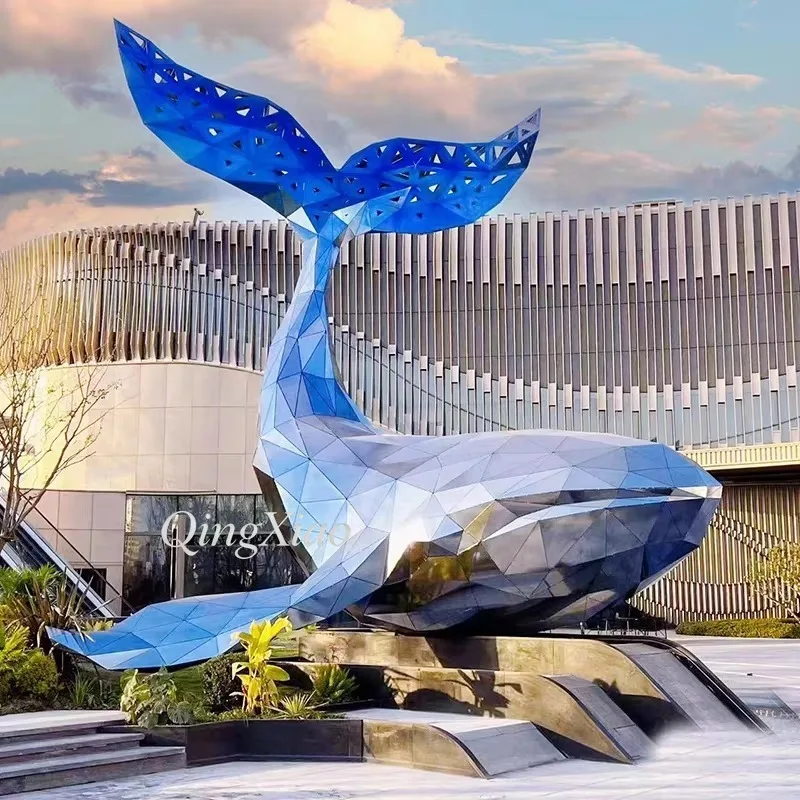 Geometric Faceted Stainless Steel Whale Sculpture Two-Tone Custom Decor For Outdoor Commercial Plaza Seaside Landscape