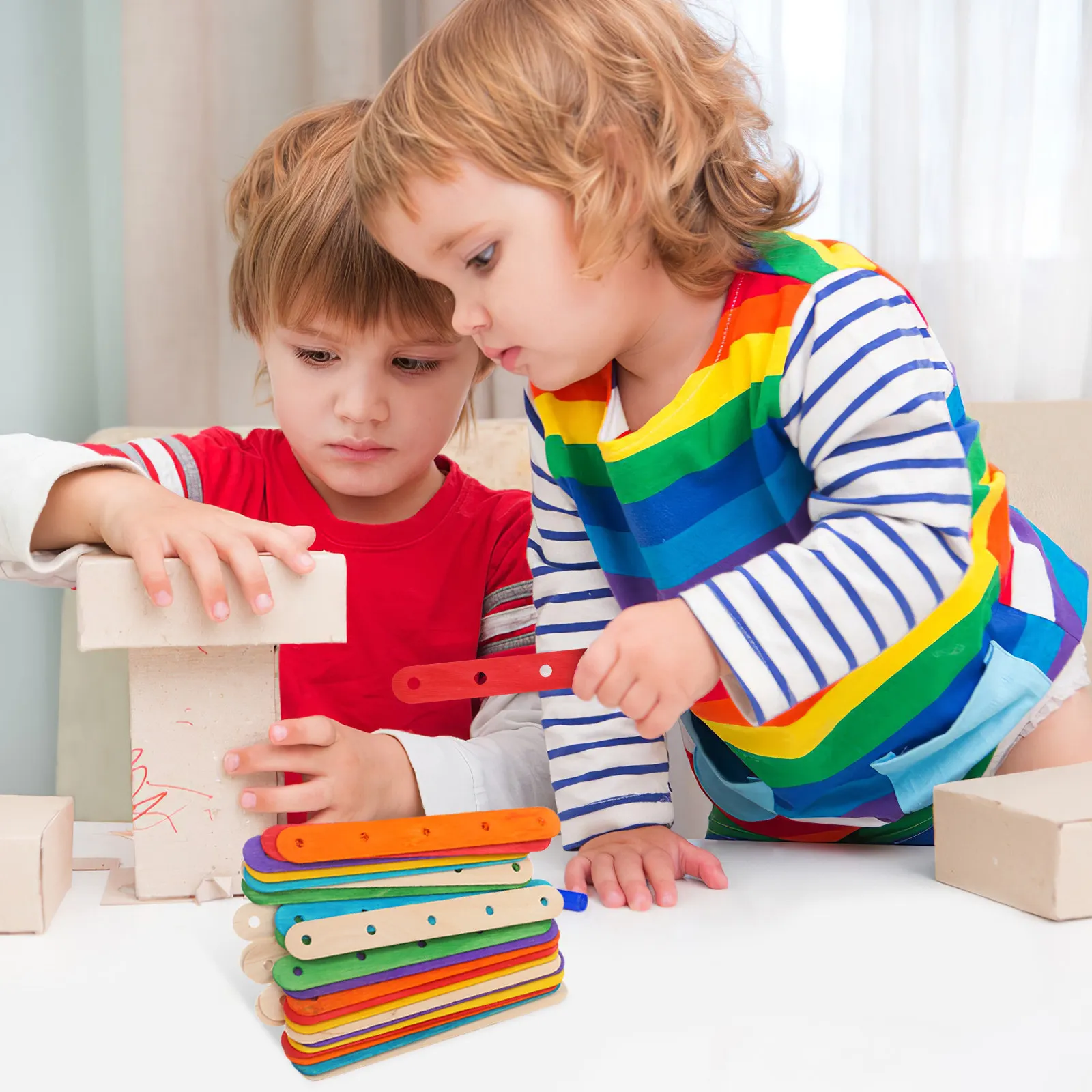 

200 шт. разноцветных палочек для мороженого с предварительно просверленными отверстиями, широкие деревянные палочки для поделок, рисования, склеивания и сборки