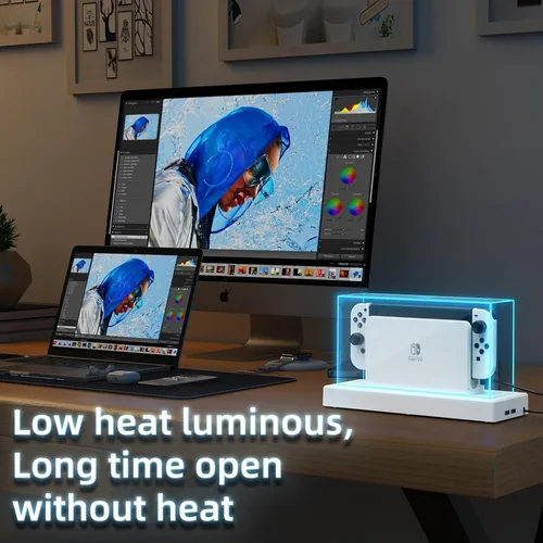 Imagen 2 del producto Cubierta antipolvo para interruptor con Base de luz de varios colores LED Compatible con Nintendo Switch/funda acrílica OLED antiarañazos resistente al agua