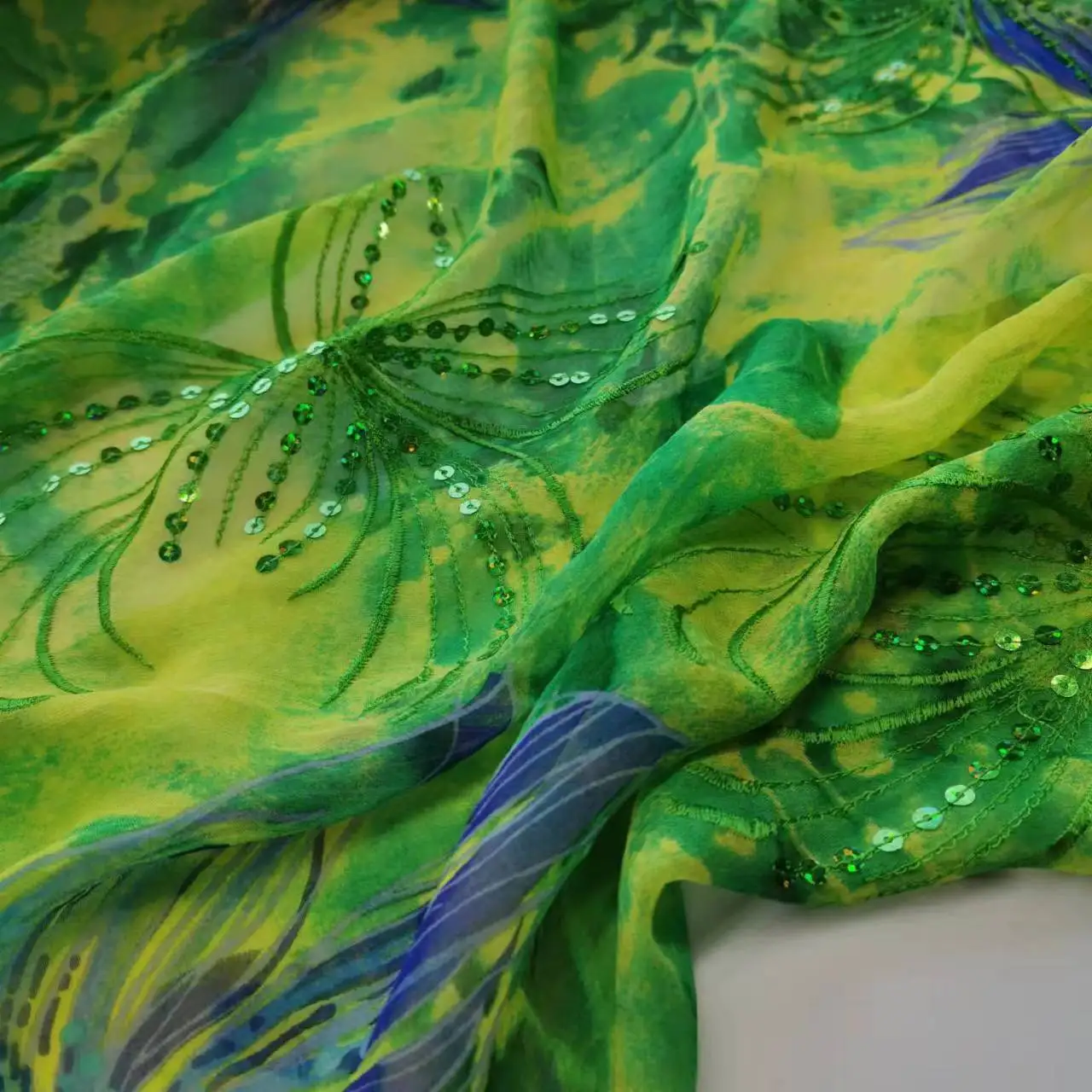 Tissu à coudre en soie avec paillettes, 100% Soie, robe Saree scintillante, écharpe Hijab Toub, matériel de couture pour bricolage
