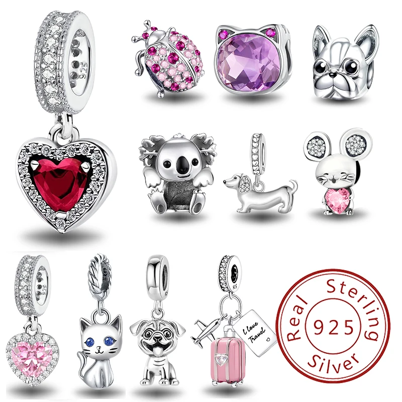 925 Sterling Silver Cute French Bulldog Elephant Flying Pig Cat Bead Diy Bracelet Necklace Making Gift Of High Quality Jewelry