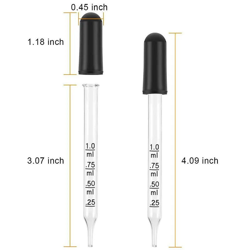 1ML Transparent Laboratory Glass Dropper with Graduated Rubber Straight Head, School Laboratory Supplies 10 Pieces/pack