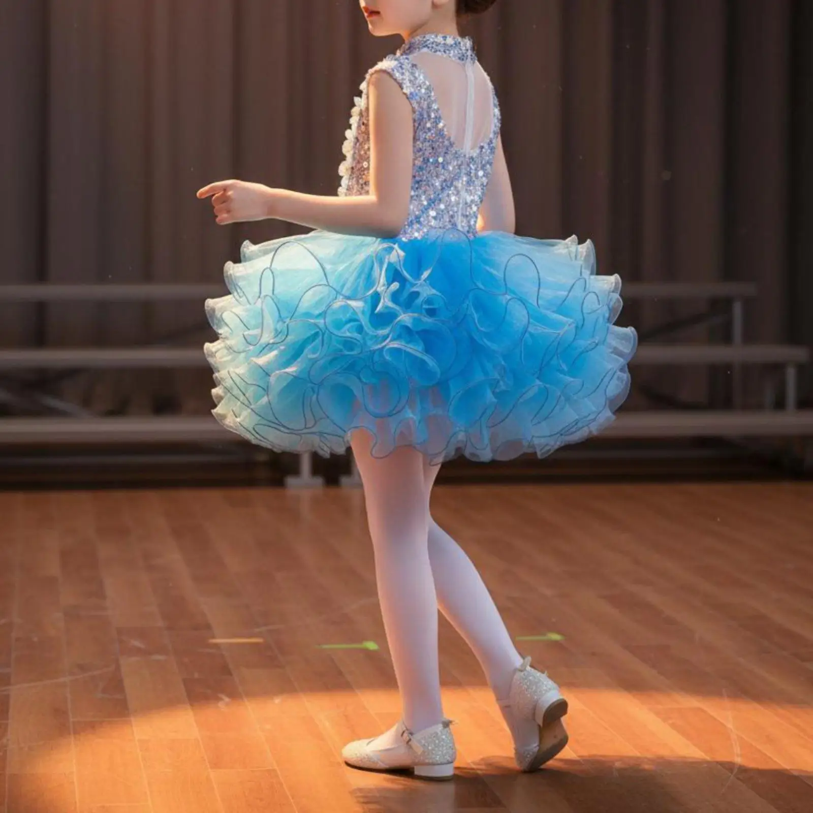 School Choir Uniform Voluminous Tulle Skirt Girls' Sequin Tutu Dress Bright Colors Boys' Sequin Performance Outfit for Children,