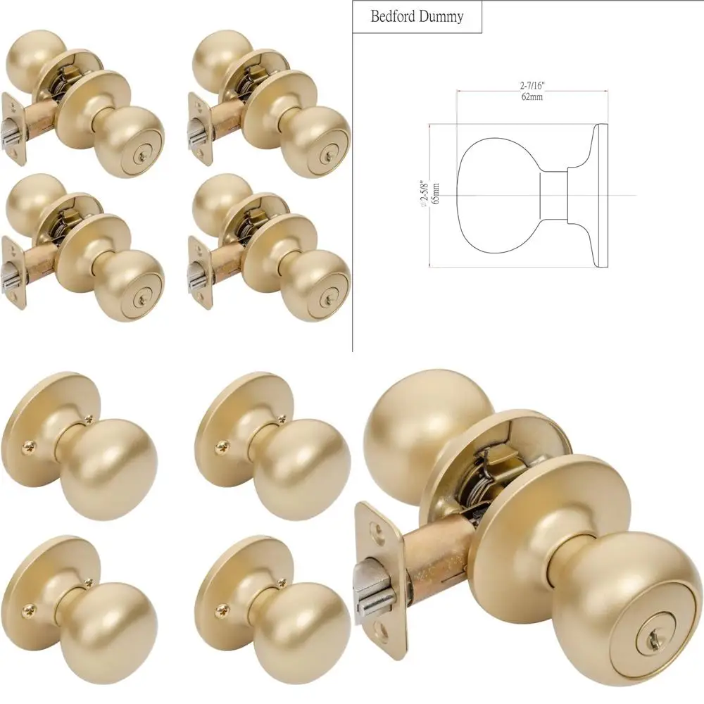 مجموعة مقابض الأبواب المستديرة المصنوعة من النحاس الساتان مكونة من 4 قطع، أجهزة باب الدخول مع تصميم الانطباعات، جودة ممتازة #1