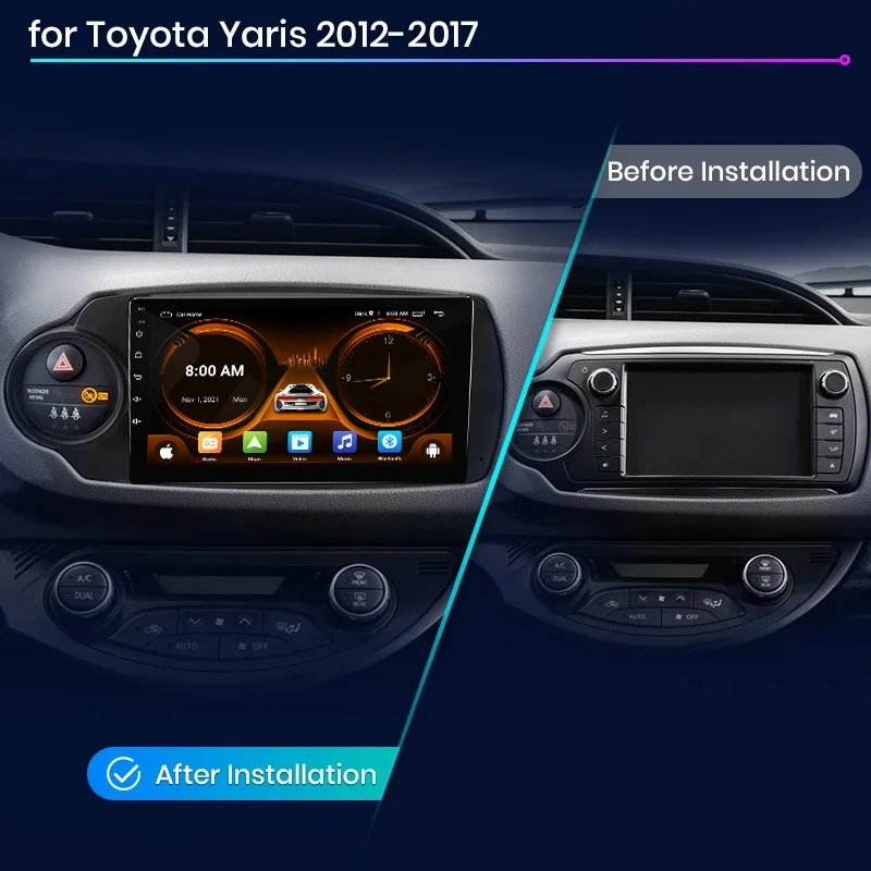 JIUYIN AI Voice 2 din Android Auto Radio For Toyota Yaris 2012 2013 20014-2017 Carplay Car Multimedia GPS 2din autoradio