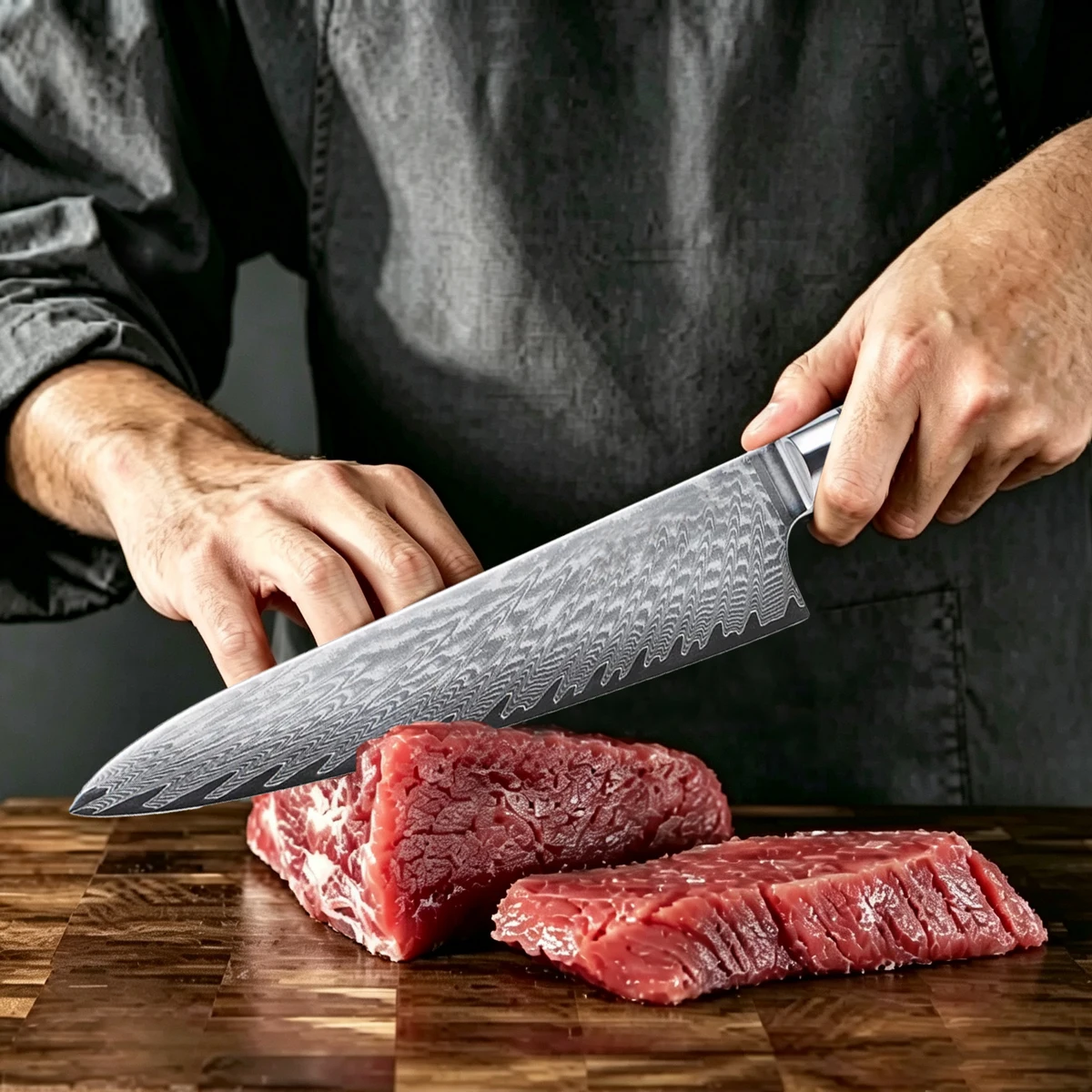 8 Inch Damascus Steel Chef Knife Ultra Sharp Kitchen Cooking Knife Color Wood & Black Resin Ergonomic Handle Multipurpose Cutler