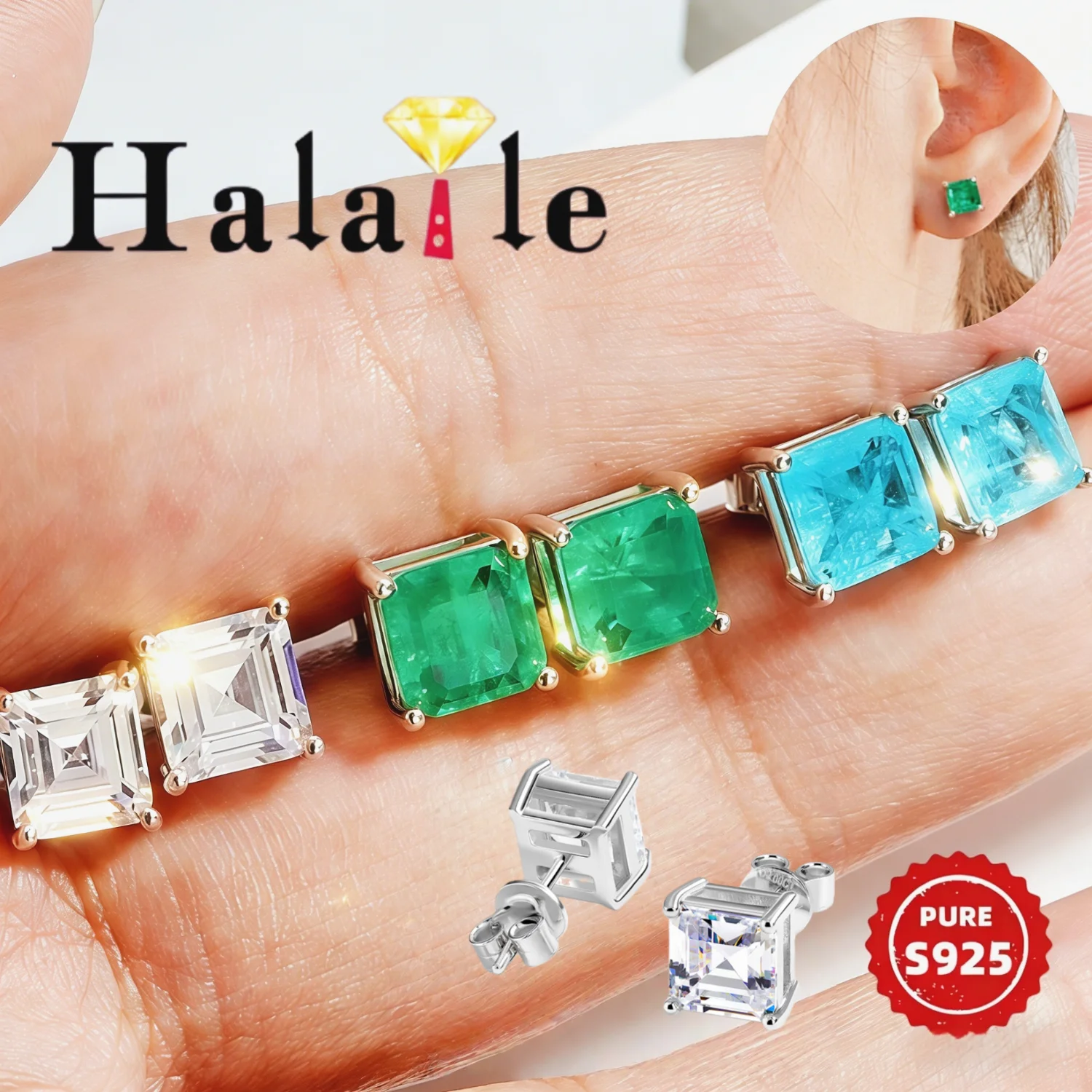 

Halaile 7*7 мм 2 карата Серьги-гвоздики с цирконом огранки принцессы S925 Стерлинговое серебро Имитация драгоценных камней Изящные ювелирные изделия Женский элегантный подарок