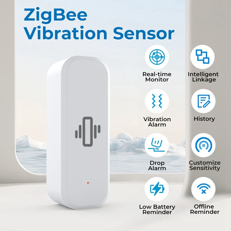 Zigbee Smart Vibration Sensor Detection Tuya Smart Life APP Notification Real-Time Motion Vibration Alarm Smart Home, Durable