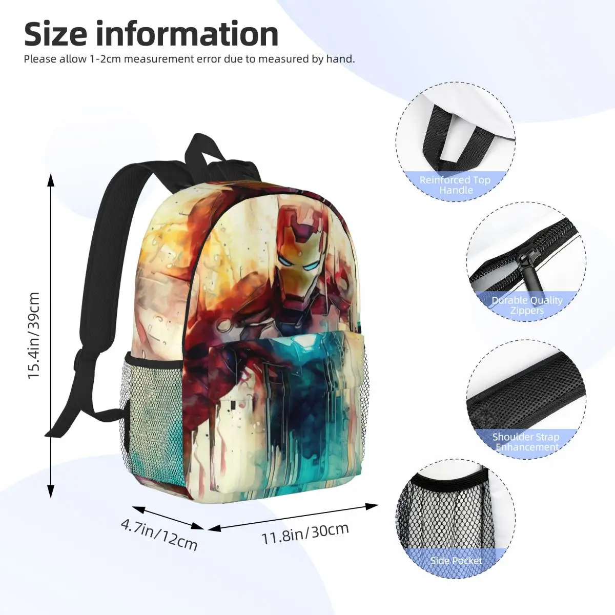 Mochila compacta Iron Man de 15 polegadas – Bolsa leve e elegante, perfeita para estudantes e viajantes