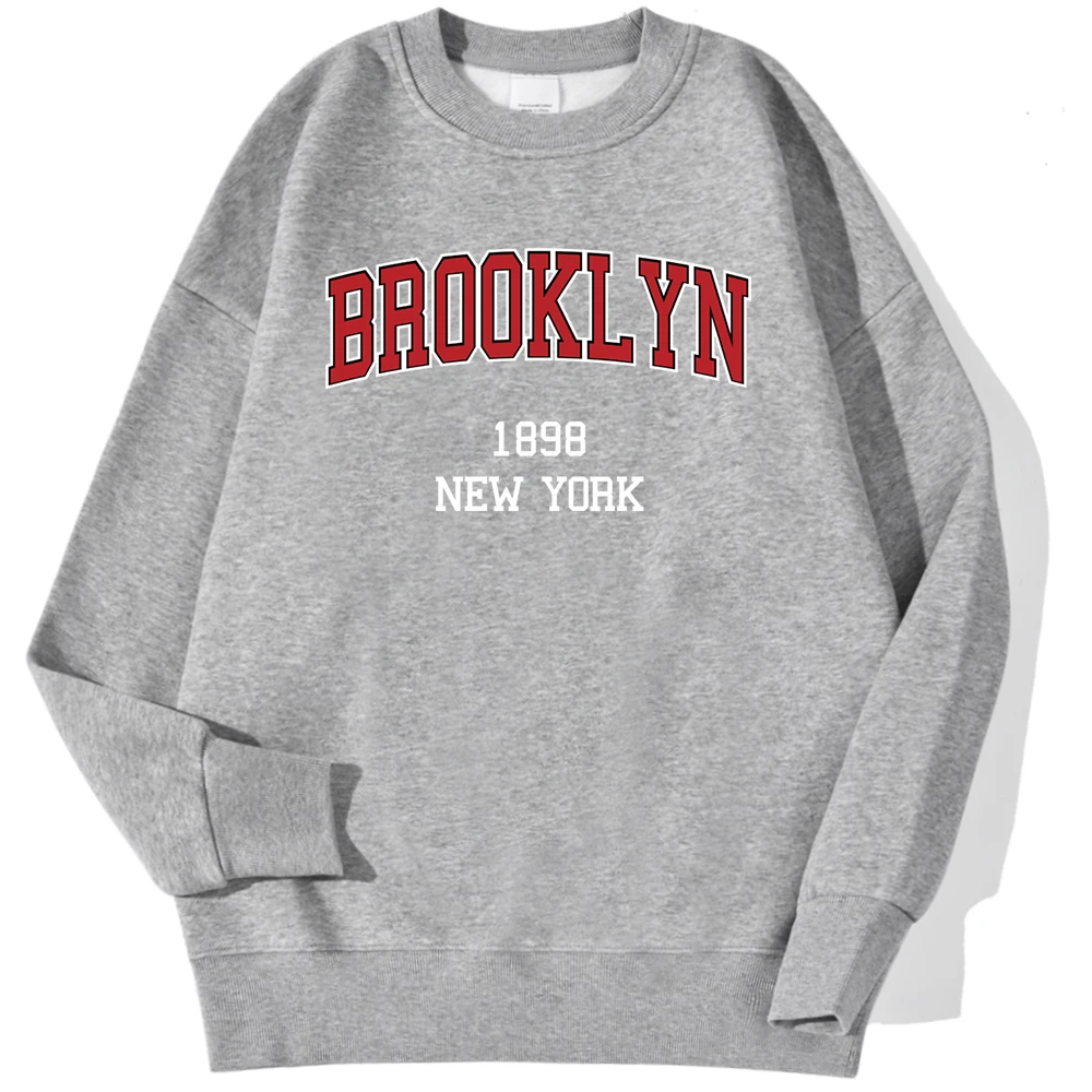 Brooklyn 1898 New York City Letter Print Man Pullovers Autumn Kawaii Hoodie Trend O-Neck Loose Sweatshirt Autumn Warm Sportswear