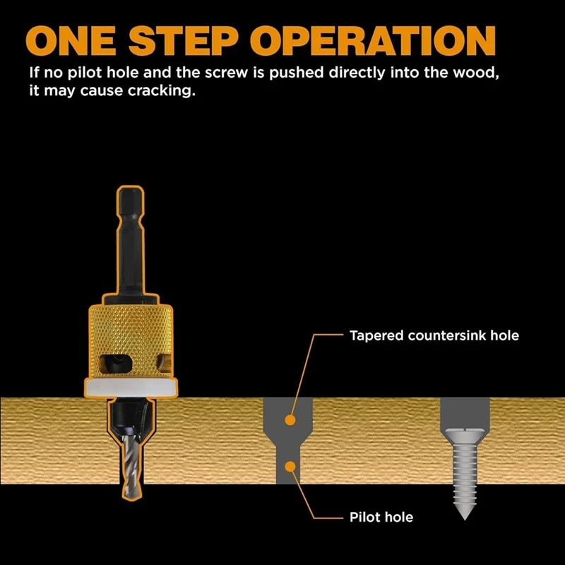 1/8X3/8Inch Carbide Tipped Countersink Drill Bits With Low Friction Depth Stop,1/4Inch Hex Shank Countersink Drill