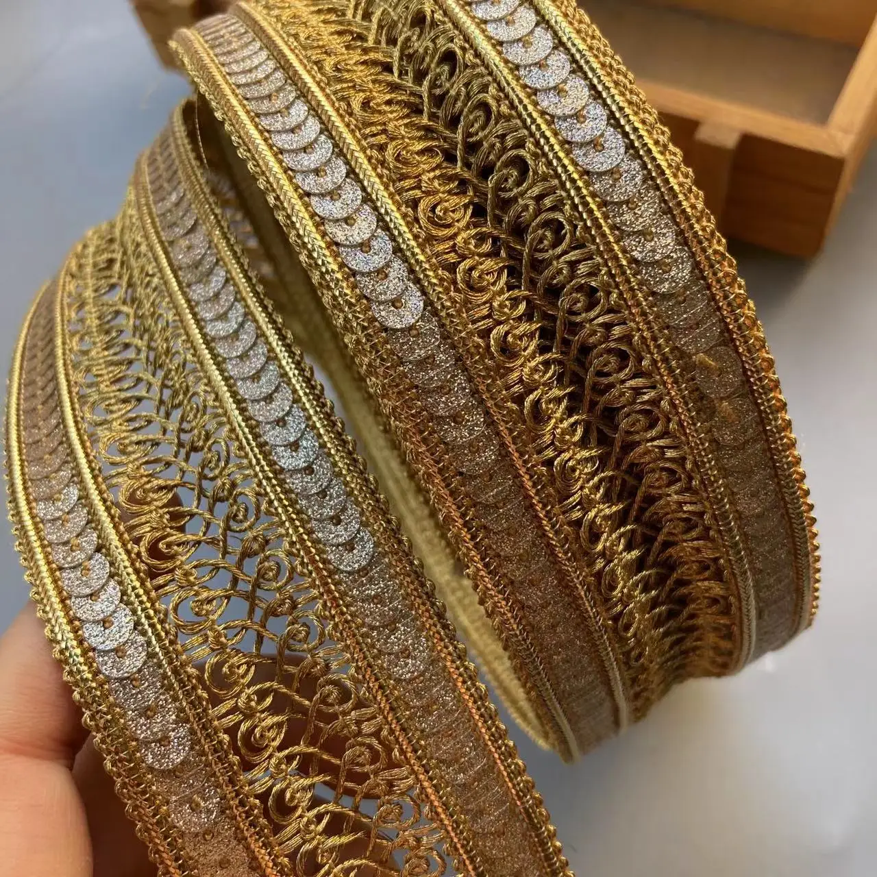 1 Yard 4.7cm Gold Lace Trim Ribbon Gold Thread Webbing Ethnic Style Clothing Embroidery Sequin Fabric Jacquard Accessories New