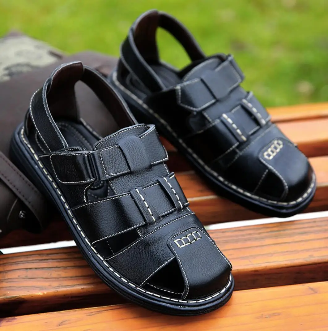 2024 Summer Men Shoes Genuine Leather Sandals Outdoor Casual Sandalias Hombre Beach Shoes Soft Bottom Wear Slipper Chaussure