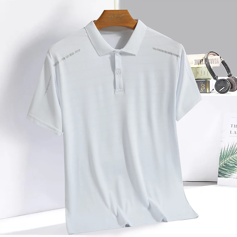 Summer Ice Silk Polo Top Short sleeved Polo Collar Quick Drying Sports Shirt Trendy and Fashionable Thin Breathable T-shirt