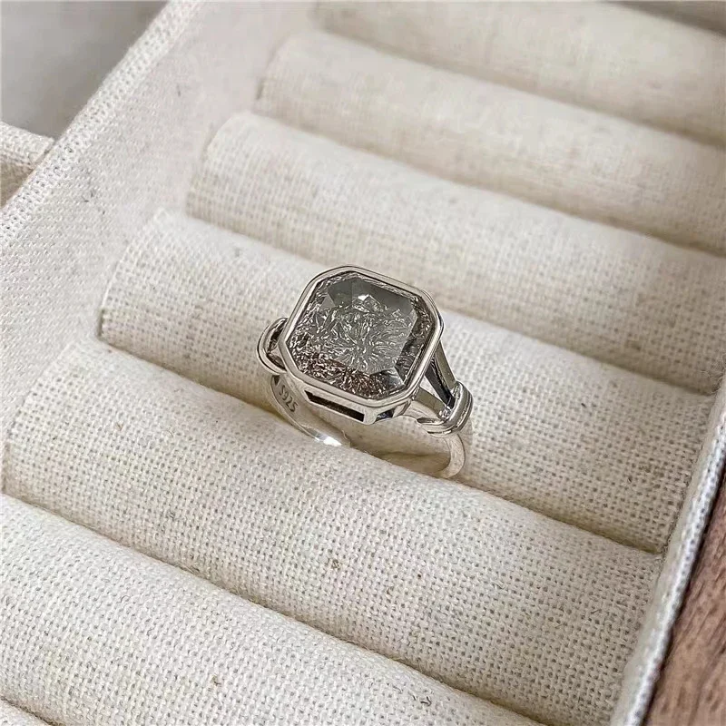 

VIVILADY 925 серебро геометрический квадратный цитрин чай Кристалл Цирконий открытое регулируемое кольцо для модных женщин ювелирные изделия