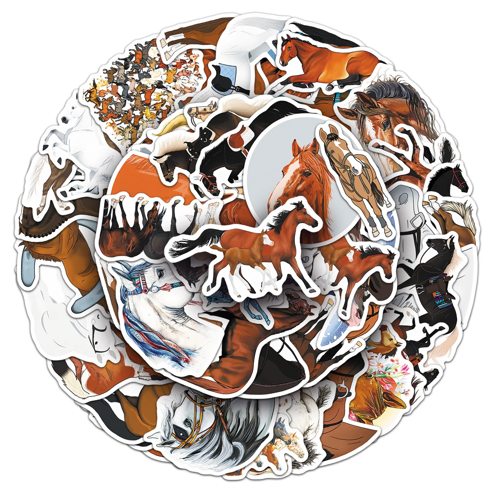 

50PCS Equestrian Horse Stickers Cartoon Animal Horse Material DIY Decorative Diary Phone Case iPad Waterproof Sticker Kids Toy