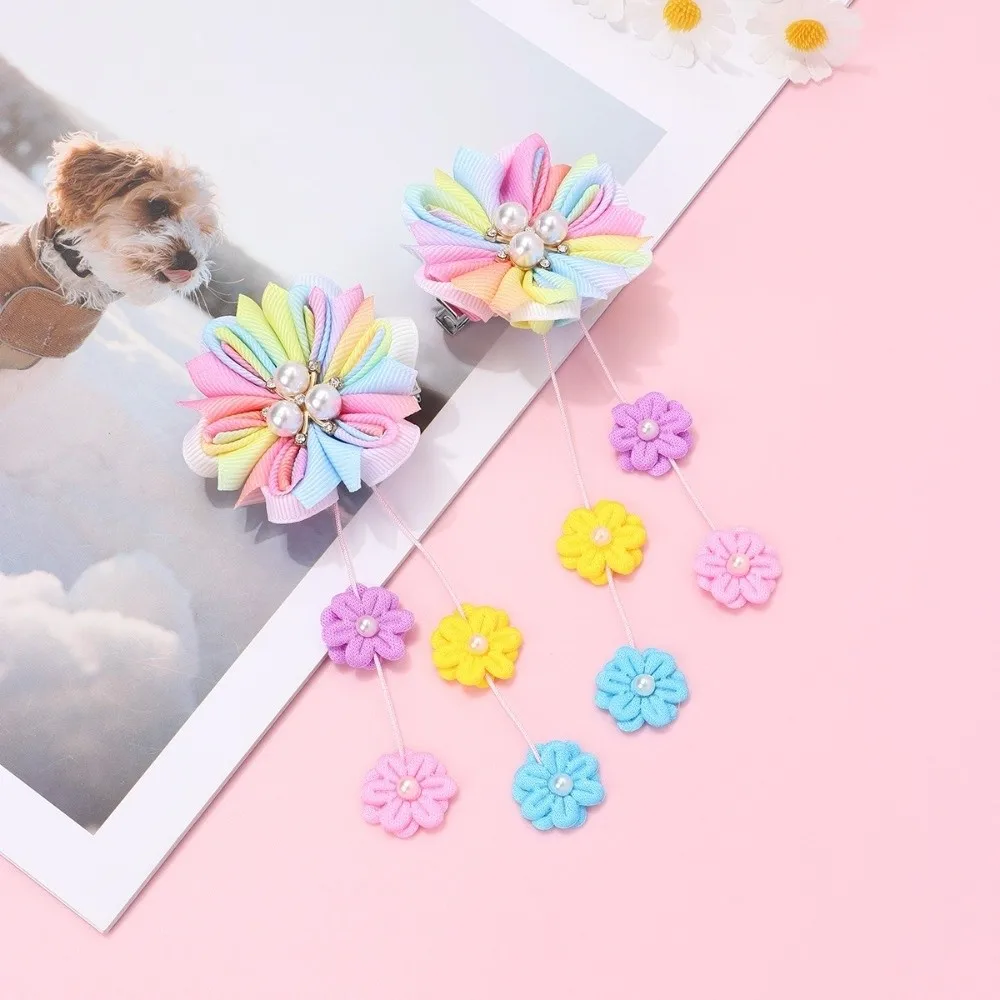 2 pçs moda bonito grampos de cabelo com flor borla adorável headwear simples presilhas acessórios para o cabelo